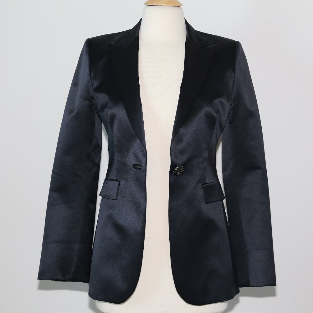 Authentic Brioni made in Italy tailored wool silk blend blazer jacket black US4